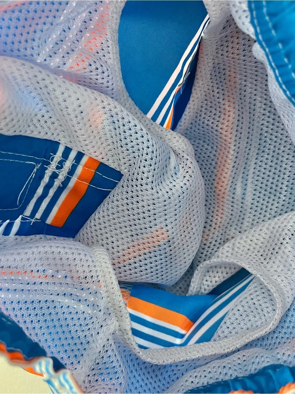 UV Skinz Swim Set size 3T (? ) Board Shorts & Hat Orange/blue/white  Striped.